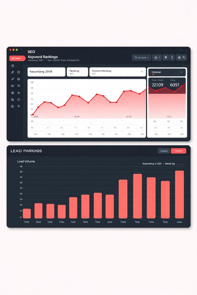 Roofing SEO dashboard showing ranking and lead growth