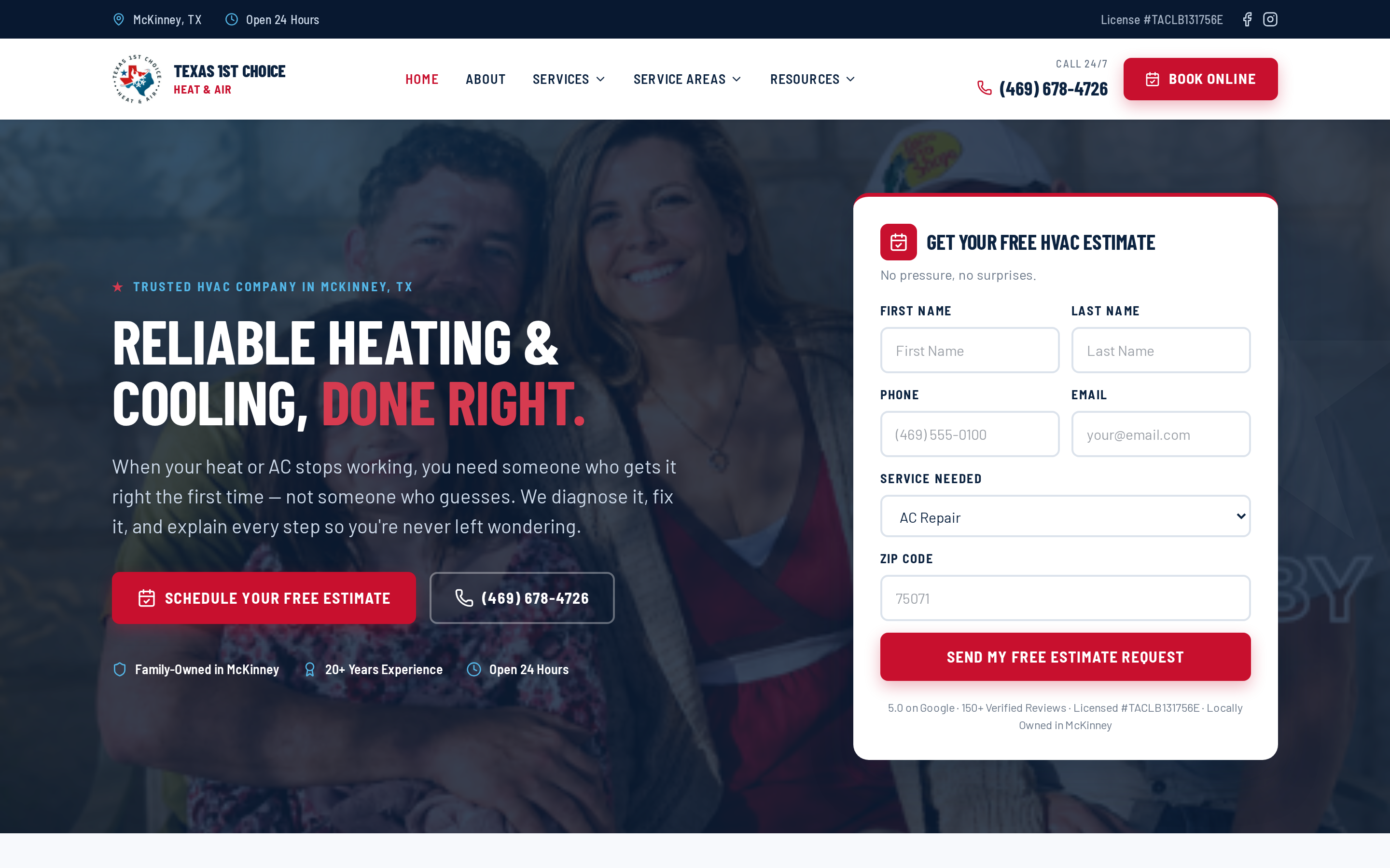 Texas 1st Choice Heat & Air website screenshot
